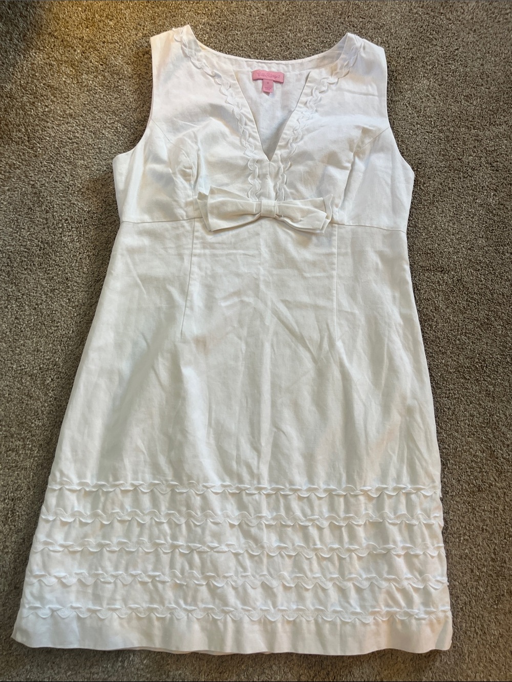 🧁🧁🧁Lilly Pulitzer sz8 White Linen Cotton Blend Rickrack Bow Dress
